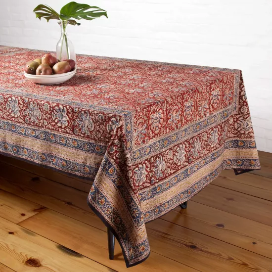 Iznik Floral Print Tablecloth - Maroon